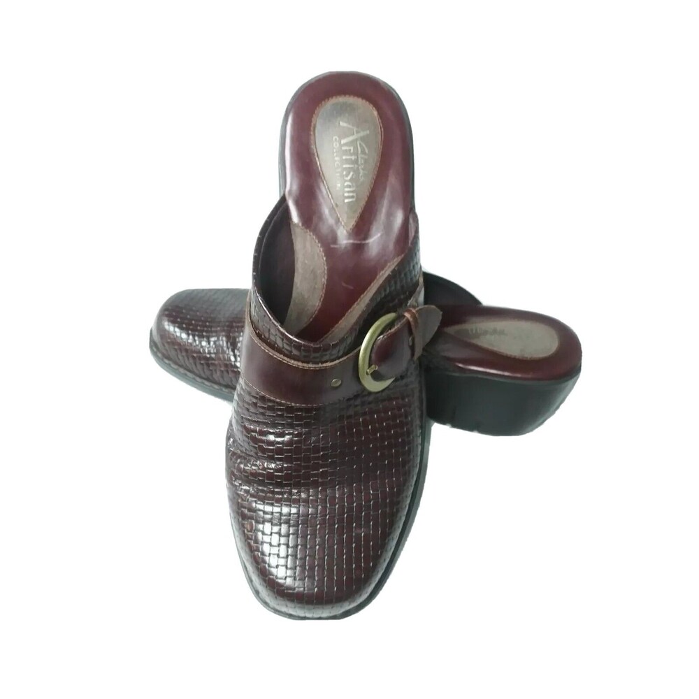 Clarks Artisan Womens Shoes Woven Leather Mules Size 10 M Brown